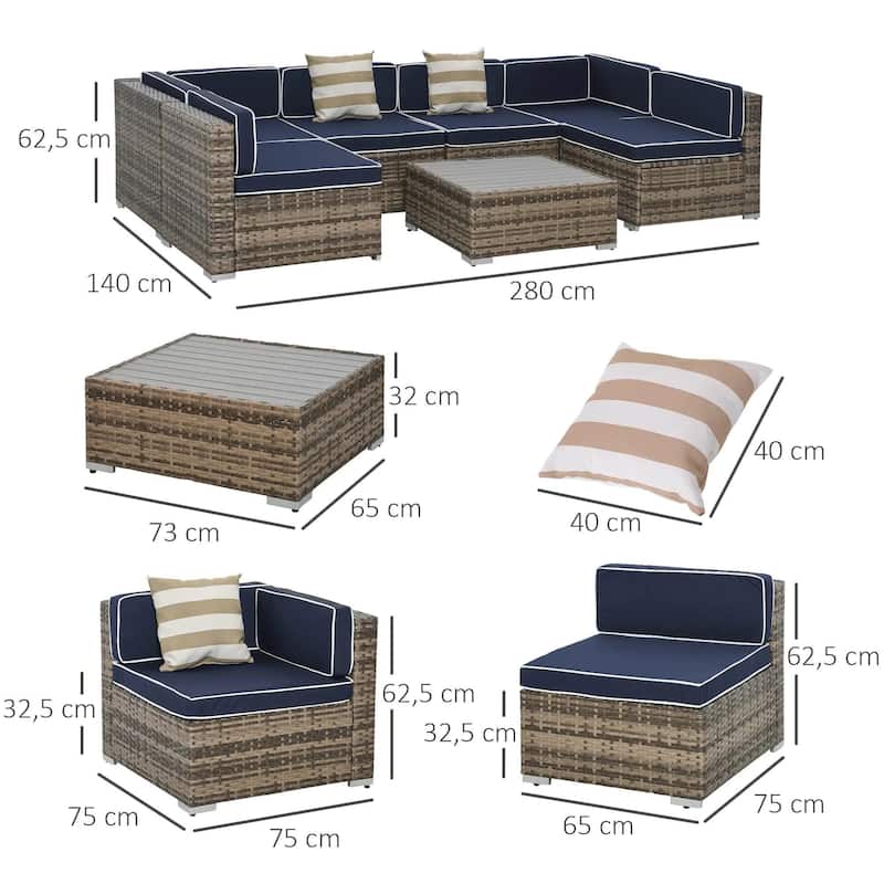 7PCS Patio Sectional, All Weather PE Rattan Sofa Coffee Table