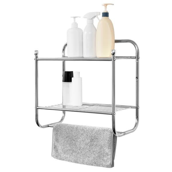 2 Tier Silver Chrome Wall Mounted Bathroom Shelf Organizer Bed Bath & Beyond 37506415