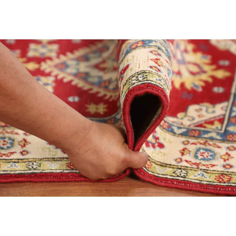 Geometric Red Kazak Accent Rug Handmade Home Decor Wool Carpet - 2'7" x 3'10"
