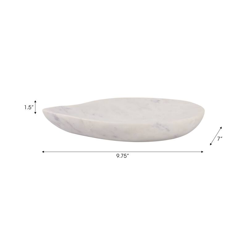 Modern Marble Decorative Bowl In Teardrop Shape - 10", White - 9.75"