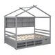 preview thumbnail 10 of 34, Elegant Full House Bed Kids Bed with Roof Frame,Bedside Storage Shelves,Ladder and Guardrail