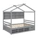 preview thumbnail 10 of 34, Modern Full House Kids Bed with Roof,Bedside Shelves,Ladder,Guardrail