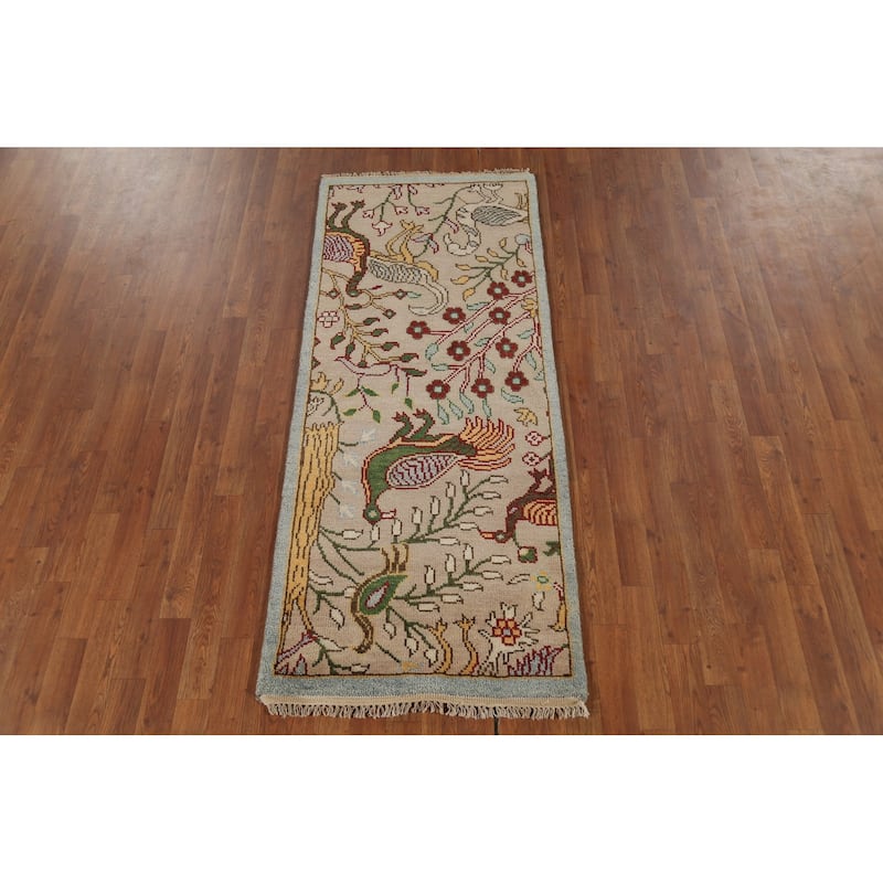 Animals Design Ziegler Indian Accent Rug Handmade Wool Carpet - 2'7"x 6'0"