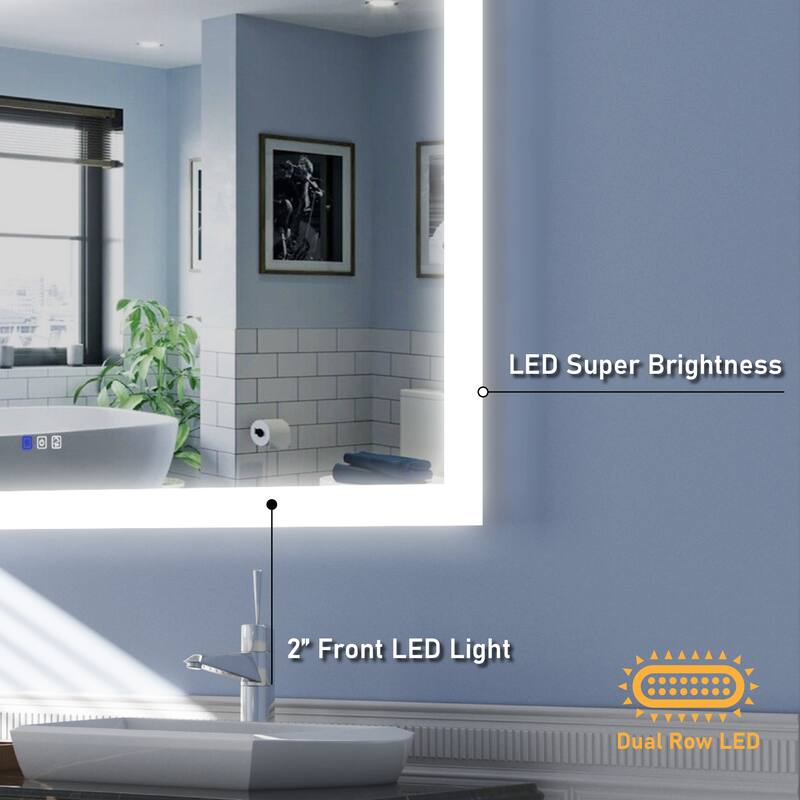 Bathroom Wall Mounted Frameless LED Mirror Super Bright Light With Anti-Fog (Horizontal/Vertical)