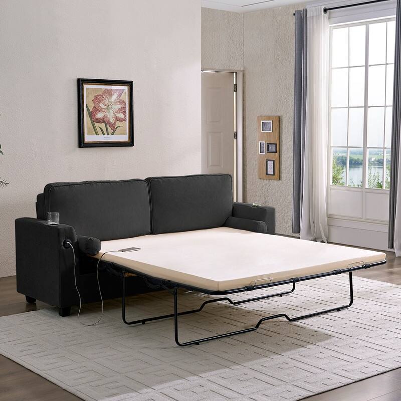 Mixoy Pull Out Loveseat Sofa,Sleeper Sofa Bed with Mattress,Cup Holder