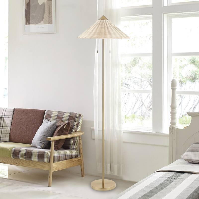 65.4" Modern 2-Light Cone Shade Floor Lamp with Pull Chains