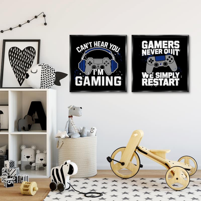 Stupell Hardcore Gamer Expressions Framed Floater Canvas Wall Art Design By Kim Allen (Set of 2)