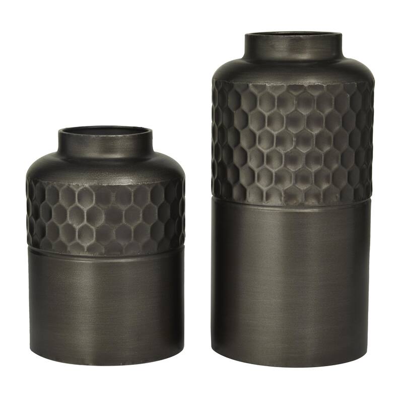 Metal Vase - Set of 2 Black - Roche River Decor - 6"W x 6"L x 12"H