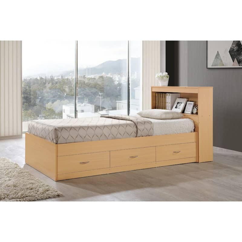 85.5" Beech Captain Bed with 3 Drawers and Headboard - Twin Size