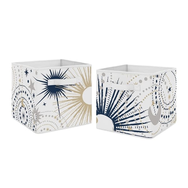 slide 2 of 4, Star and Moon Collection Foldable Fabric Storage Bins - Navy Blue, Gold, and Grey Celestial Sky Stars Gender Neutral Unisex