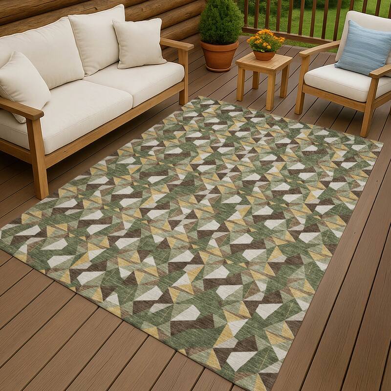 Machine Washable Indoor/ Outdoor Chic Hooper Chantille Rug - Olive - 5' x 7'6"
