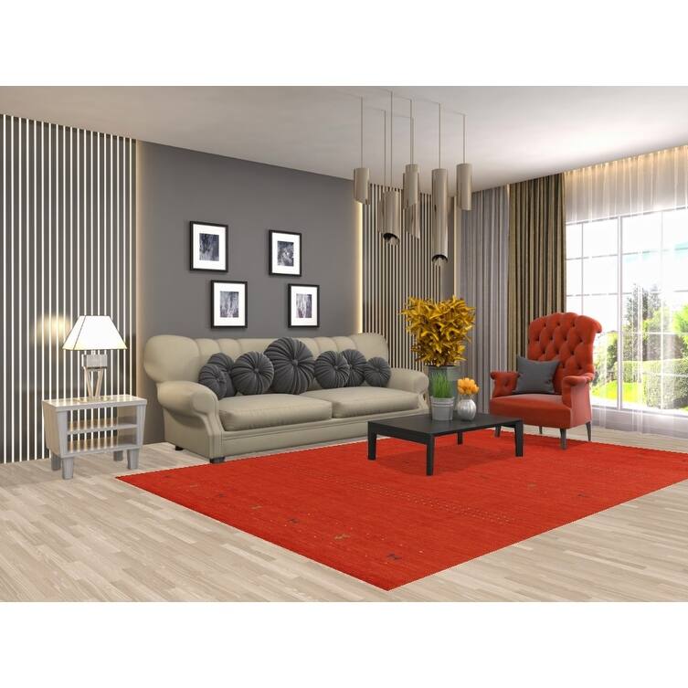Salmon Gabbeh Area Rug Hand-Knotted Wool Carpet - 6'6"x 9'9"
