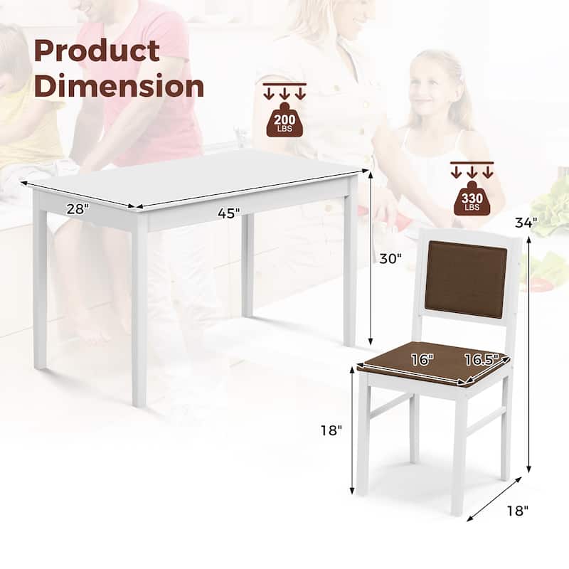 Gymax 5 PCS Dining Table Set for 4 w/Rubber Wood Legs Upholstered Seat