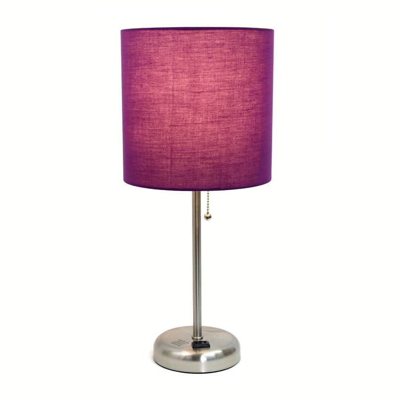 19.5" Power Outlet Metal Lamp in Steel w Aqua Shade