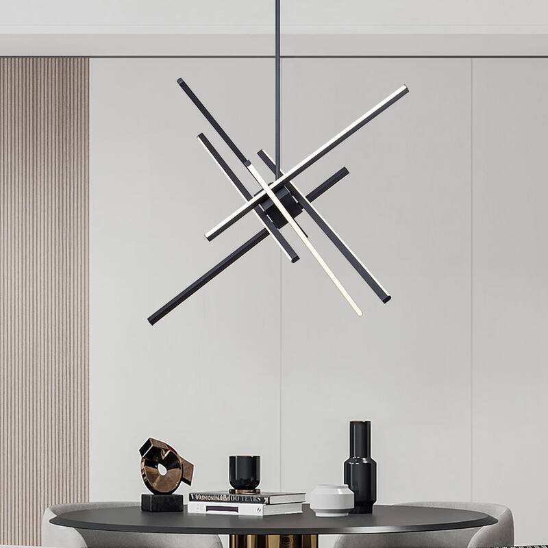 Modern 6-Light Sputnik Linear Dimmable LED Chandelier - 35in - Black