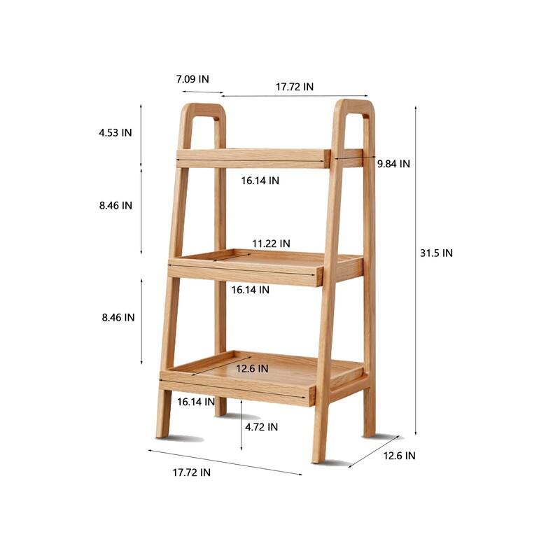 Solid Oak Wood Ladder Shelf,3-Tier Storage for Home & Office