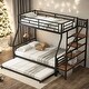 preview thumbnail 1 of 14, Twin Over Full Size Bunk Bed With Trundle And Storage Staircase for Home Black