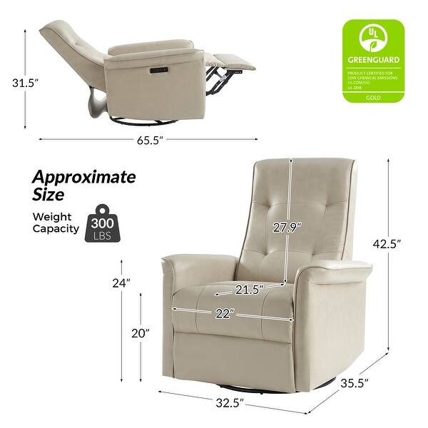 dimension image slide 1 of 4, Valentin Modern Faux Leather Swivel Power Recliner with USB Ports by HULALA HOME
