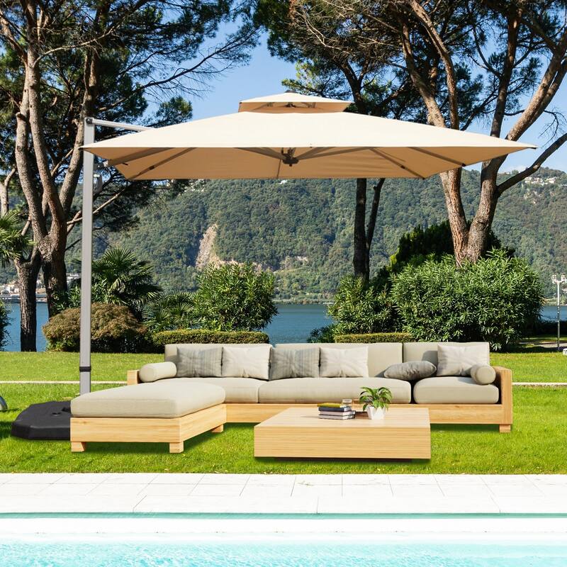 Aluminum Patio Umbrella - 360° Rotation, Hydraulic Lift - Beige(10' × 10')