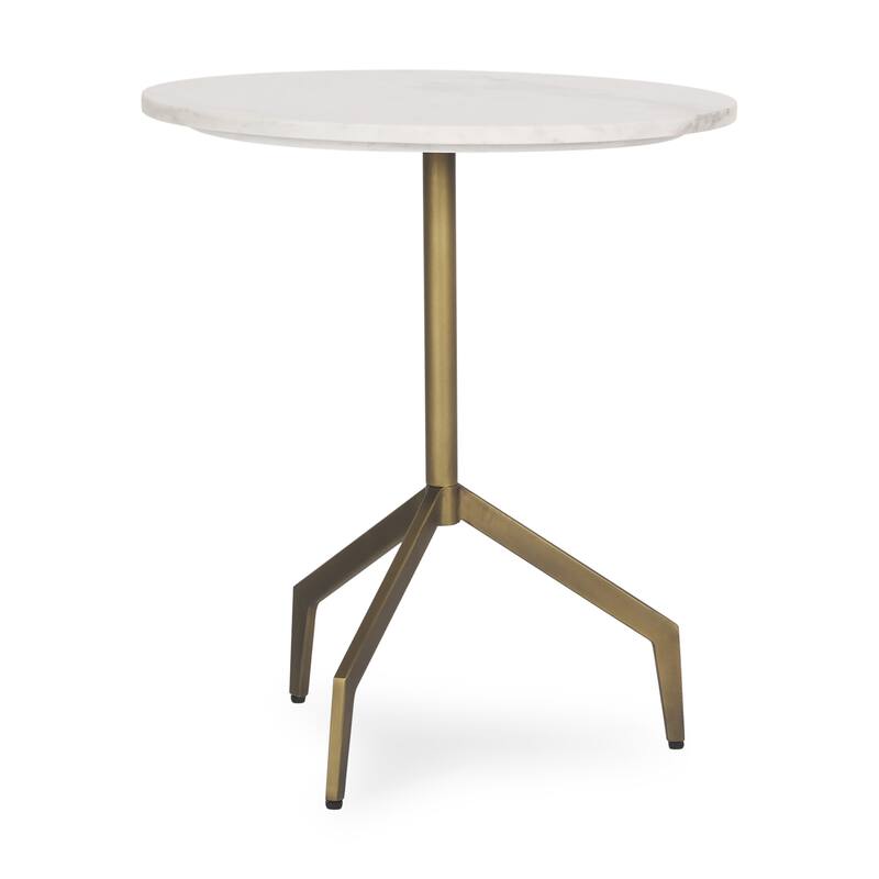 HomeRoots 20" White and Gold Stone and Iron Oval End Table - 22.50 in. x 20.00 in. x 20.00 in.