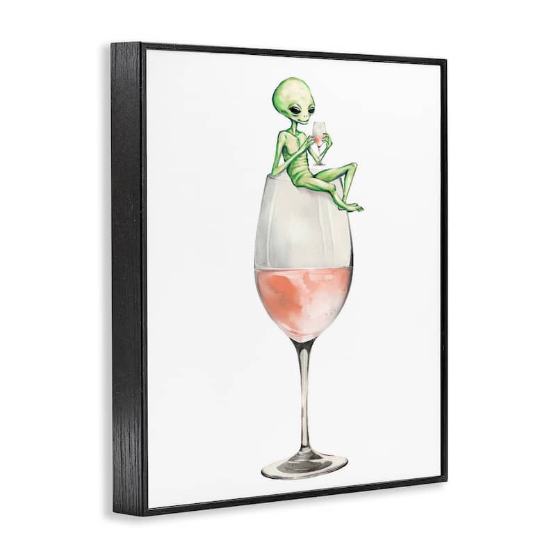 Stupell Lounging Alien on Wine Glass Framed Giclee Art Design By Lil' Rue