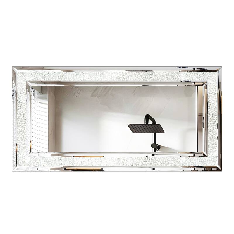 Large Sparkling Crystals Diamond Embedded Venetian Wall Mirror - 48" x 24"