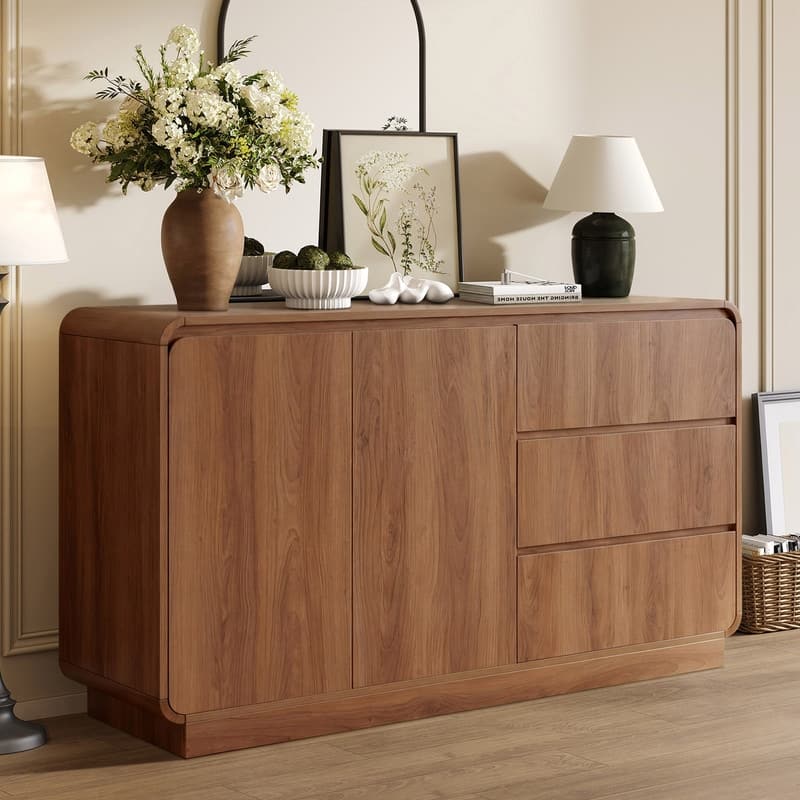 Modern 55.1" Buffet Sideboard with Storage Cabinet and 3 Drawers for Dining or Living Room