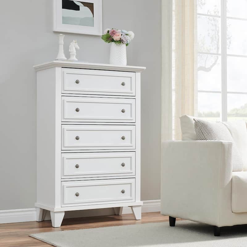 5 Drawer Dresser for Bedroom - White