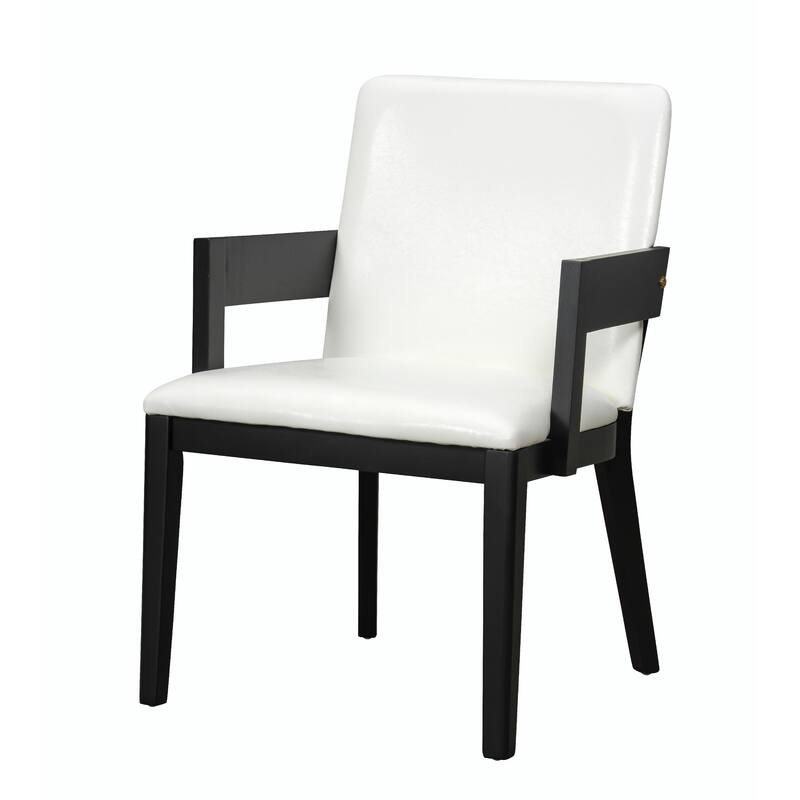 Modern Dining Chairs Set of 2 - Black Wood & White PU Leather - Set of 2 - Set of 2