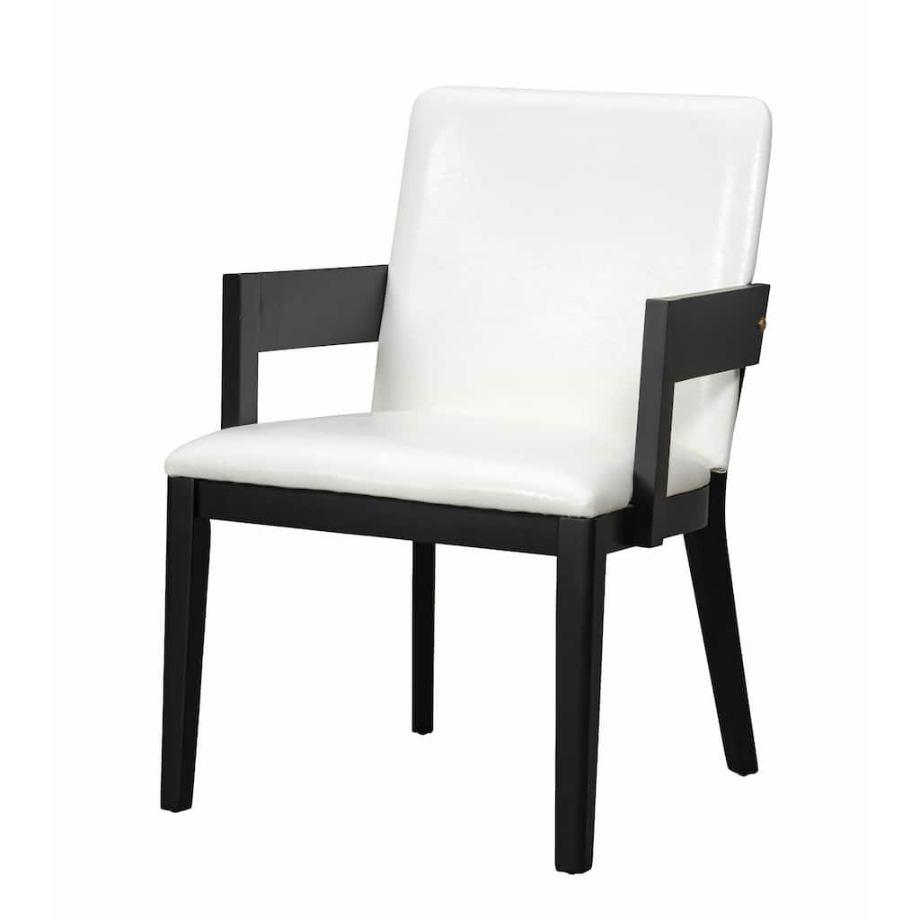 Modern Dining Chairs Set of 2 - Black Wood & White PU Leather - Set of 2