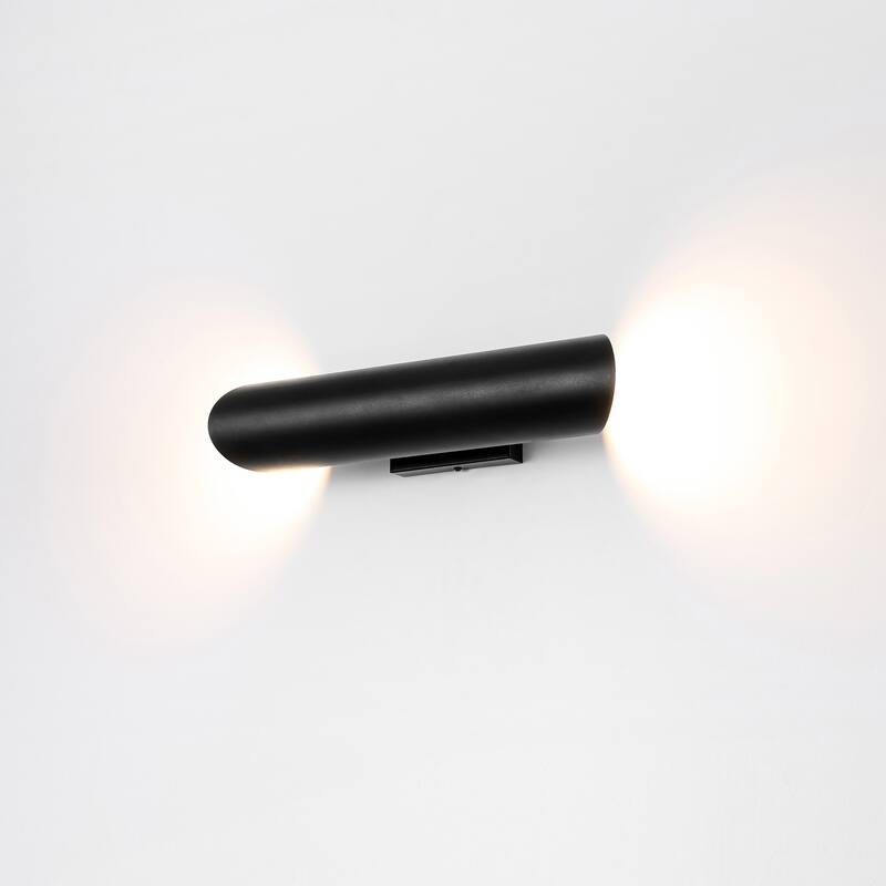 2-Light Modern Industrial Black Linear Cylinder Iron Integrated LED Porch Lights Outdoor - 4.33 in. W x 19.69 in. H x 5.12 in. D - Black - 4.33 in. W x 19.69 in. H x 5.12 in. D