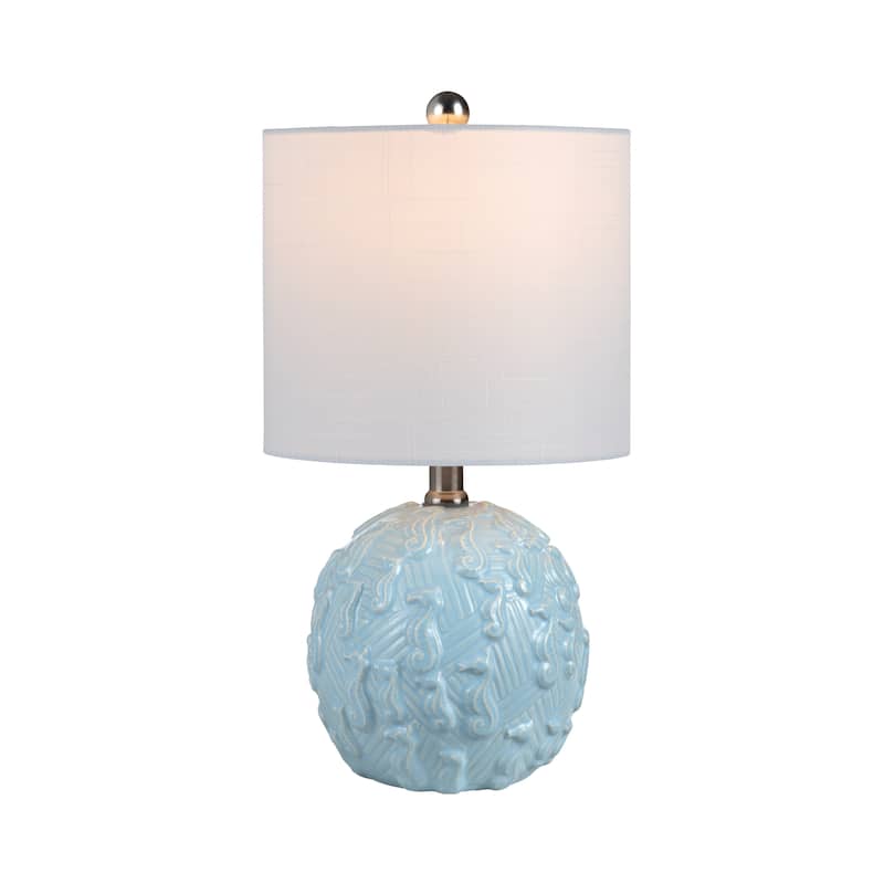 Light Blue Ceramic Seahorse Table Lamp with Shade - 9" x 9" x 16"