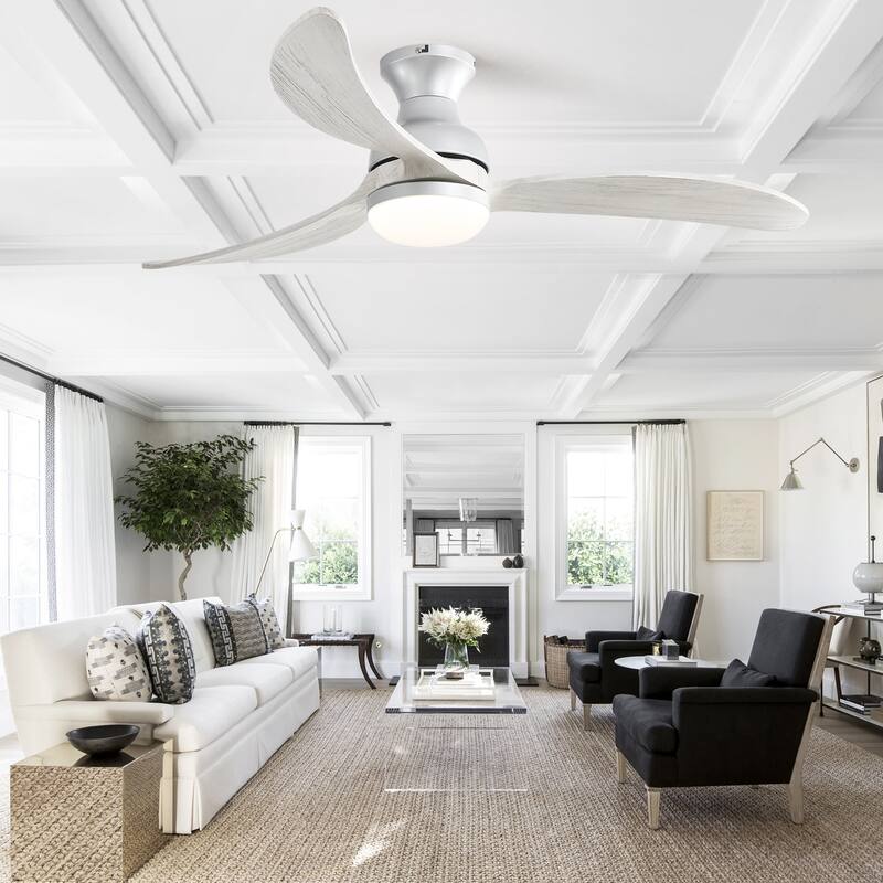 Sofucor 52inch Smart-controlled Flush-mount Ceiling Fan with Streamlined Curved Blades, Remote Control, and Dimmable LED Light