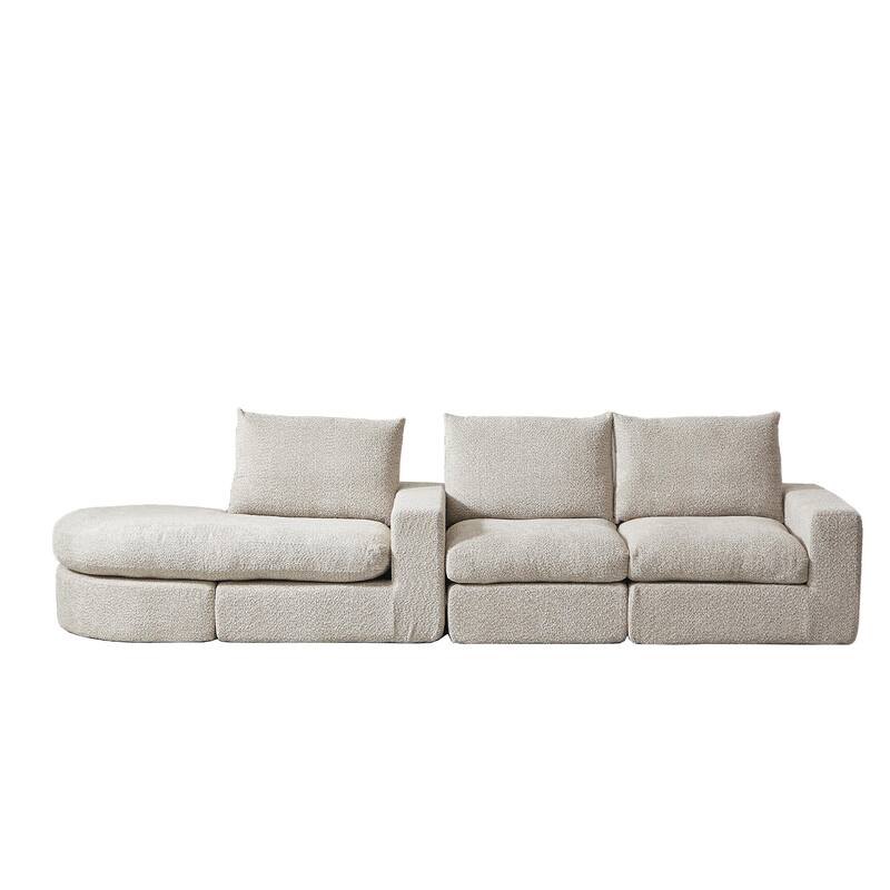 Curved Sectional Sofa with L-Shape Chaise, Chenille Upholstered Boneless Cloud Sofa, Modular 4 Seat Corner Sofa with Cushions