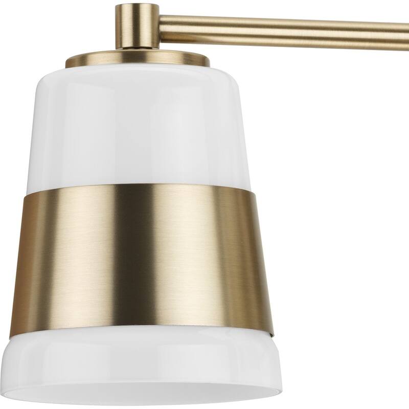 Haven Collection Three-Light Vintage Brass Opal Glass Luxe Industrial Bath Light - 24 in x 6.75 in x 7 in