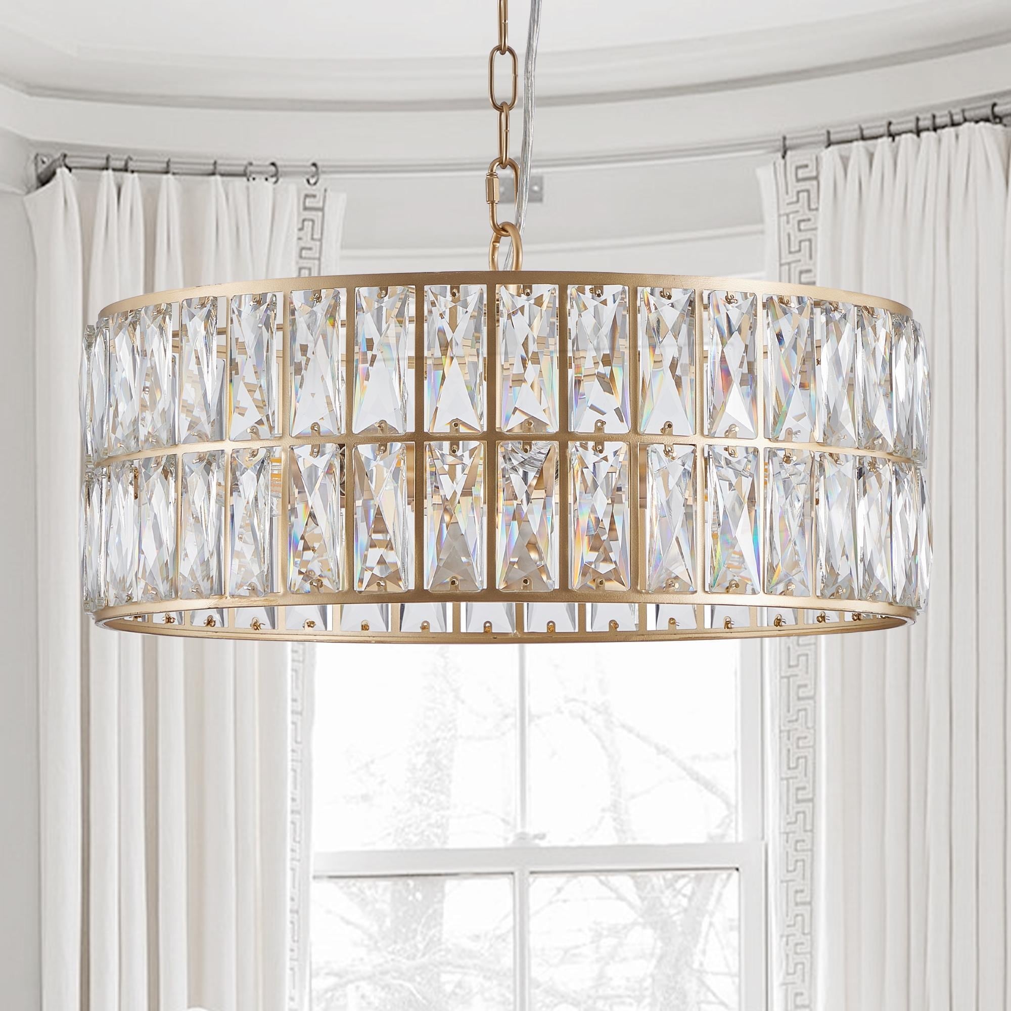 18-inch Modern Crystal Drum Chandelier, 6-Light Chandelier