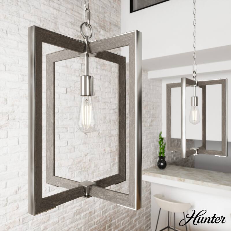 Hunter Woodburn 1-Light Pendant - Island, Dining Room, Foyer - Modern Farmhouse, Rustic, Transitional - 20" 1 Light - Brushed Nickel