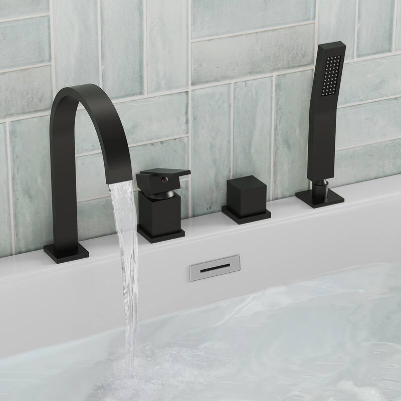 Modern Deck Mounted Bathtub Faucet Set with Diverter And Handheld Sprayer