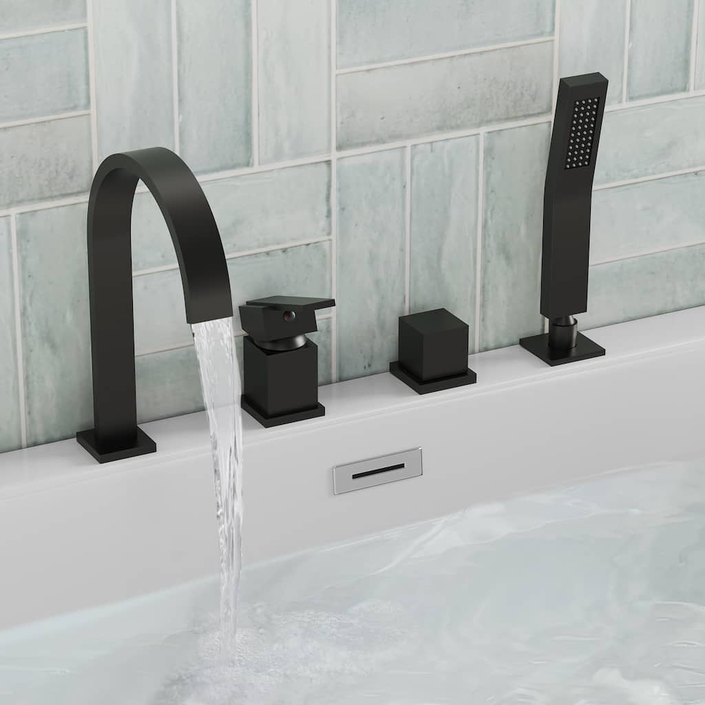 Modern Deck Mounted Bathtub Faucet Set with Diverter And Handheld Sprayer