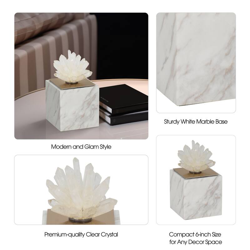 Sagebrook Home 6" Julia Tall Crystal And Marble Block, 6"H - 3" x 3" x 6"