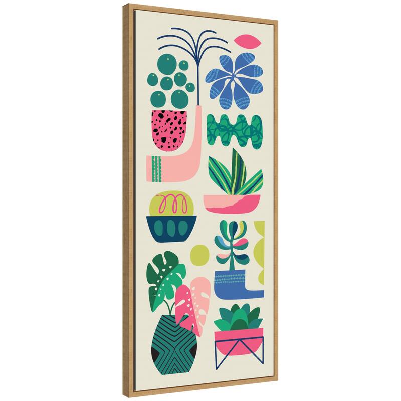 Kate and Laurel Sylvie Retro Bright Floral and Succulent Tall Narrow Framed Canvas by Rachel Lee - 18x40