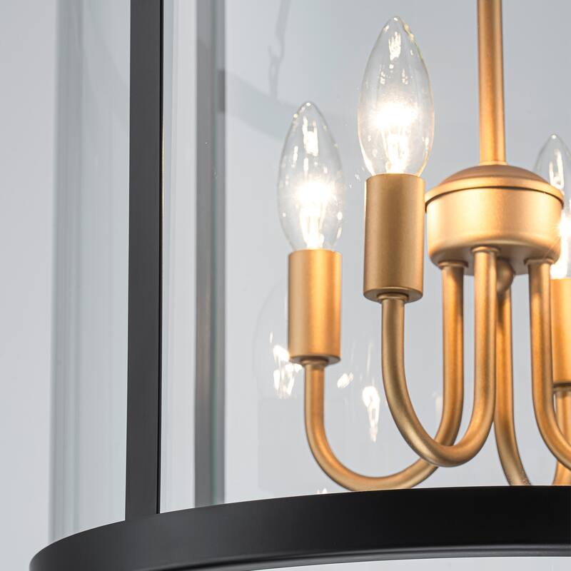 4 - Light Farmhouse Lantern Glass Drum Chandelier for Entryway