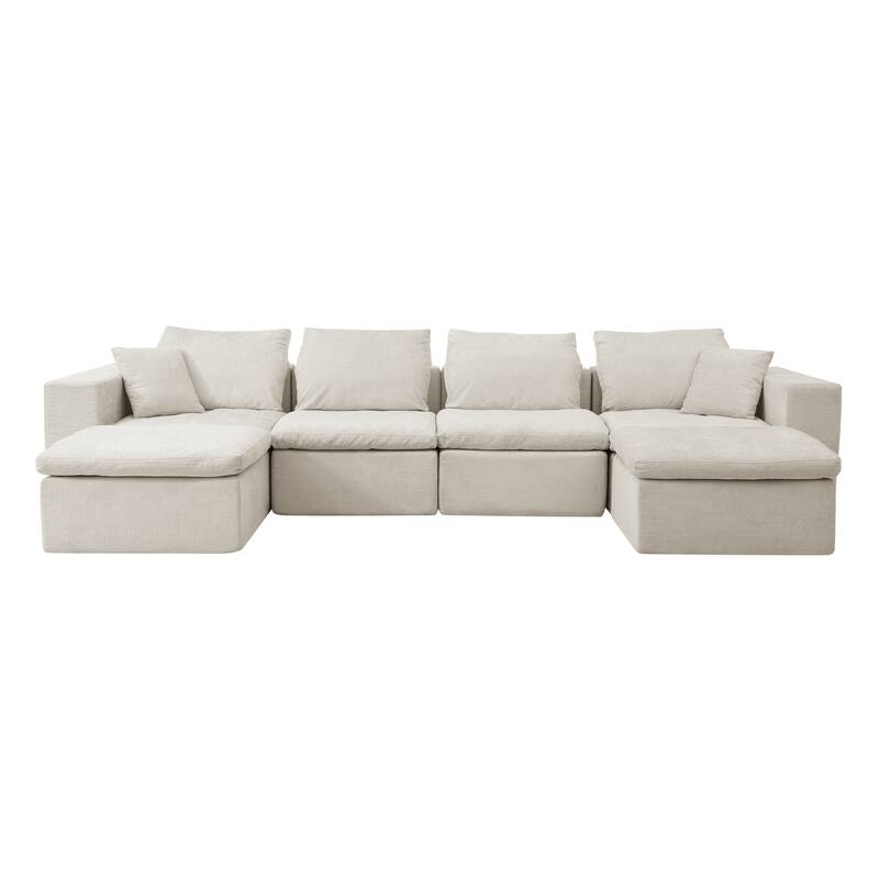 143" Chenille U-Shaped Modular Sectional Sofa with Comfy Chaise, Deep-Seat Design, No Assembly Required