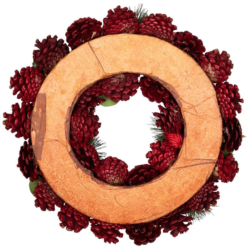 Pinecone, Berry and Ball Ornament Glittered Artificial Christmas Wreath - 13" - Unlit