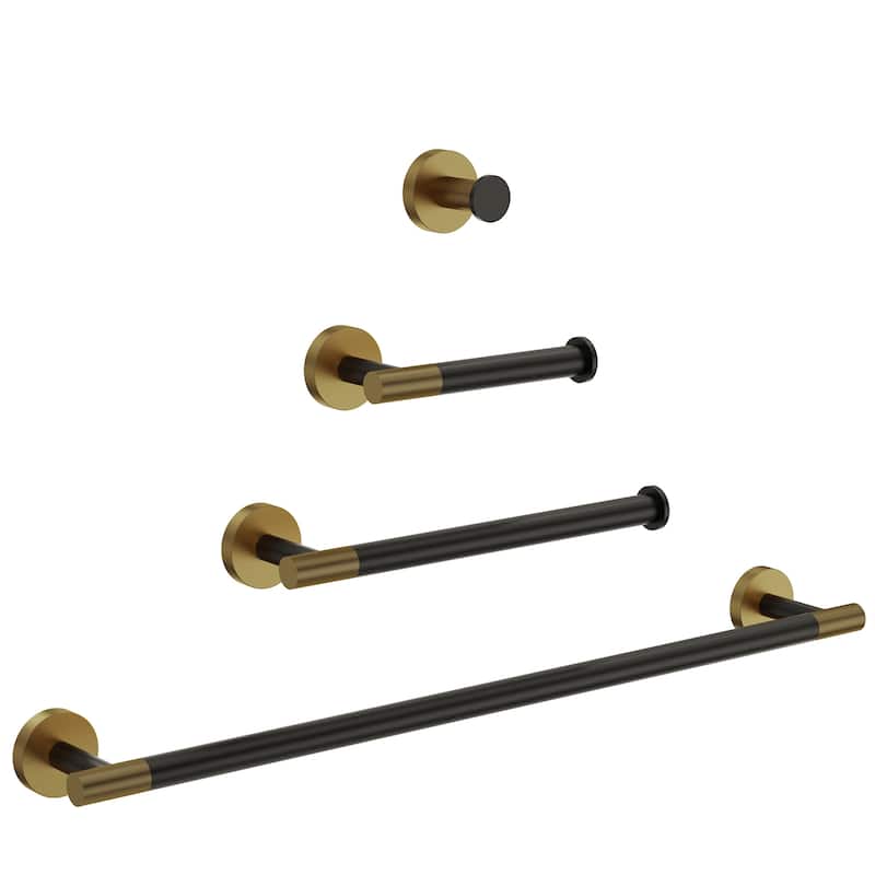 4-Piece Stainless Steel Bathroom Hardware Set, Wall Mounted Bath Towel Bar Set Towel Racks Bathroom Accessories - Matte Black/Brushed Gold