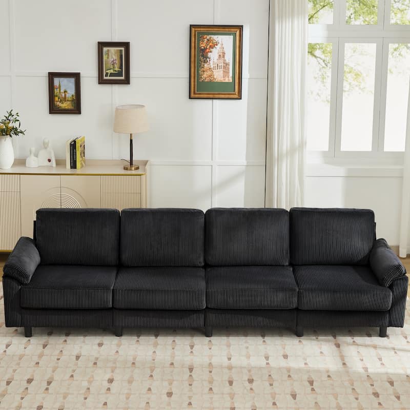 116.5" Modern Corduroy Upholstered Sectional Sofa Rectangle 4-Seater Sofa - Black