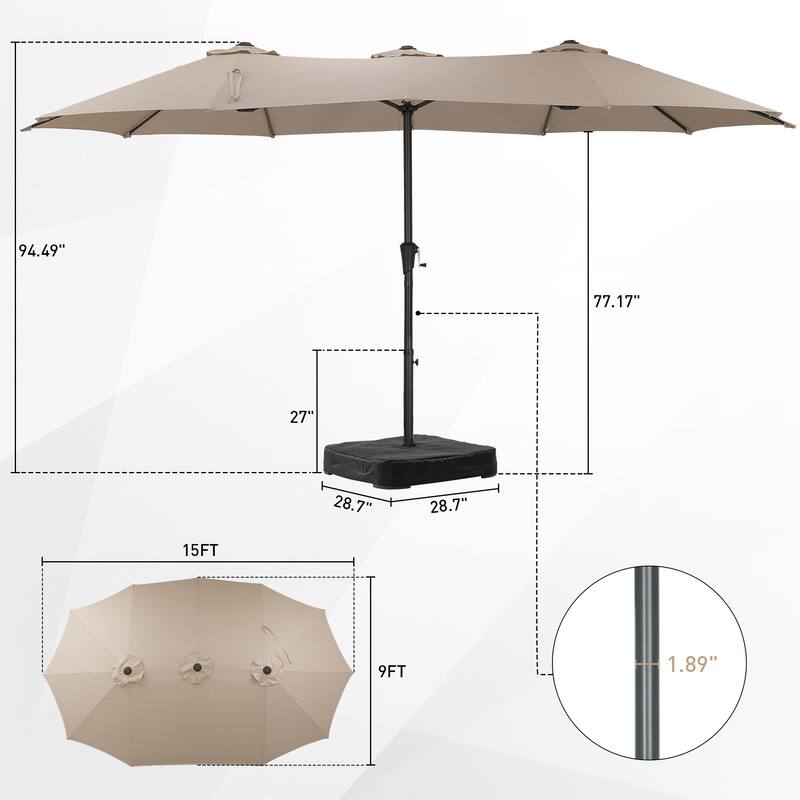 Ainfox 10ft Solar Patio Umbrella 40 LED Lighted and Umbrella Base, Strip Lights Outdoor Market Table Umbrella