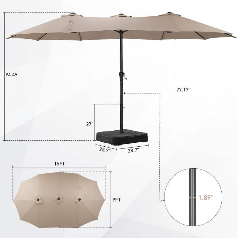 Autlaycil 15ft Patio Umbrella with Base,Large Outdoor Rectangle Double-Sided Umbrella