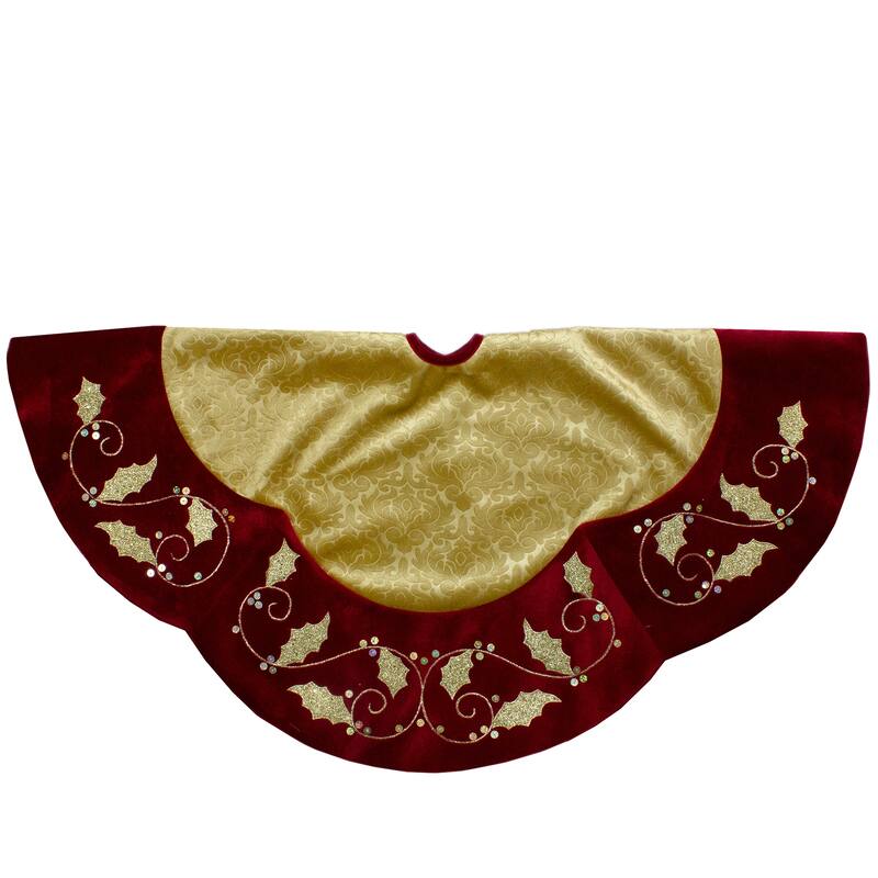 48-Inch Gold and Burgundy Velvet Christmas Tree Skirt