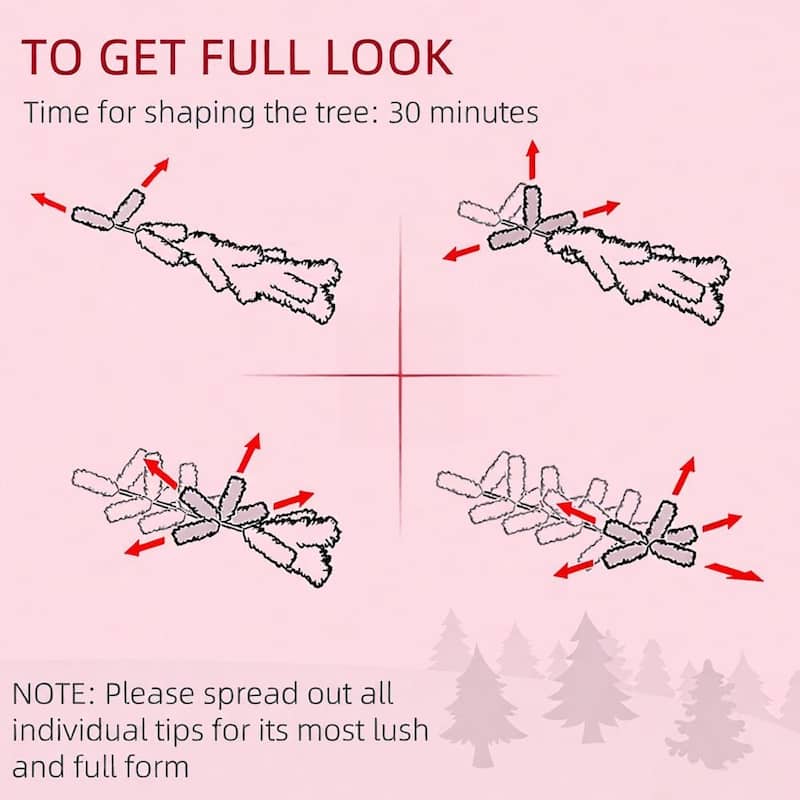 Snow Flocked Artificial Christmas Tree,Decorated Christmas Tree,with Pencil Shape, Realistic Branches - Pink